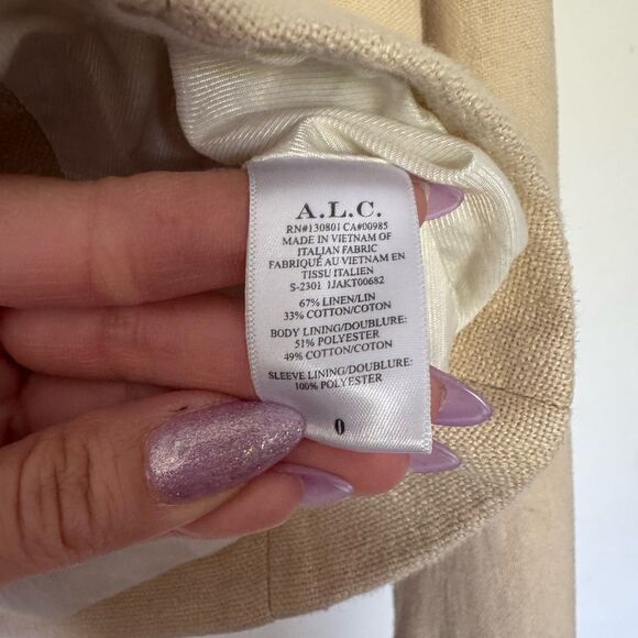 ALC River Linen Blend Cropped Double-Breasted Blazer Size 0 - Picture 9 of 9